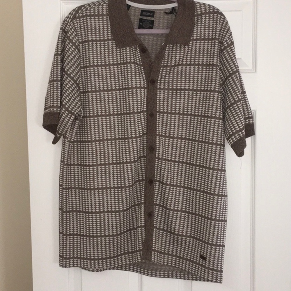 Buffalo David Bitton Brown and White Button-Up Polo Shirt